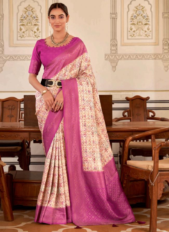 Soft Nylon Pink Party Wear Printed Saree